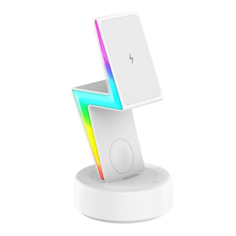 V562-A1090784060DBT-202504212113-00 3 In 1 Rgb Light Magnetic Phone Holder With Wireless Charging - White - Image 1