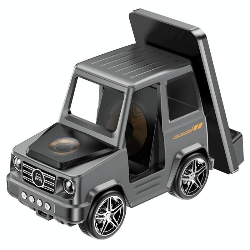 V562-A109267200AYS-202504211941-00 6 In 1 Car Shape Speaker With Clock & Wireless Charger - Grey - Image 1