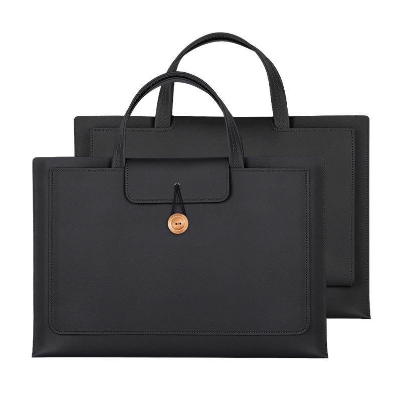 V562-A1094673060DBT-202502282121-00 Waterproof Elastic Button Laptop Handbag - Pu Material - Black - 13.3/14 Inch - Image 1