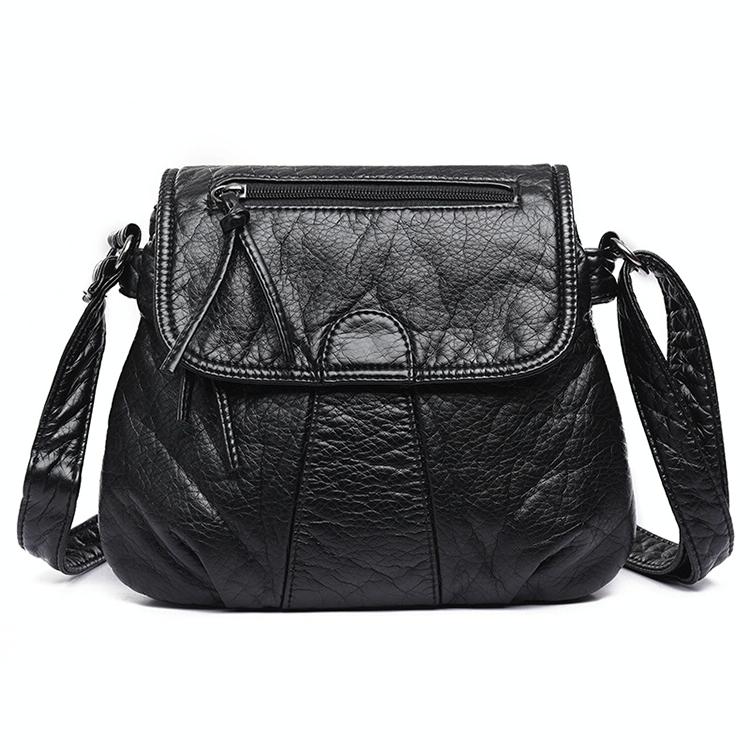 V562-A1098901020DBT-202504251635-00 Soft Washed Leather Messenger Bag for Women - Fashionable and Versatile - Black - Image 1