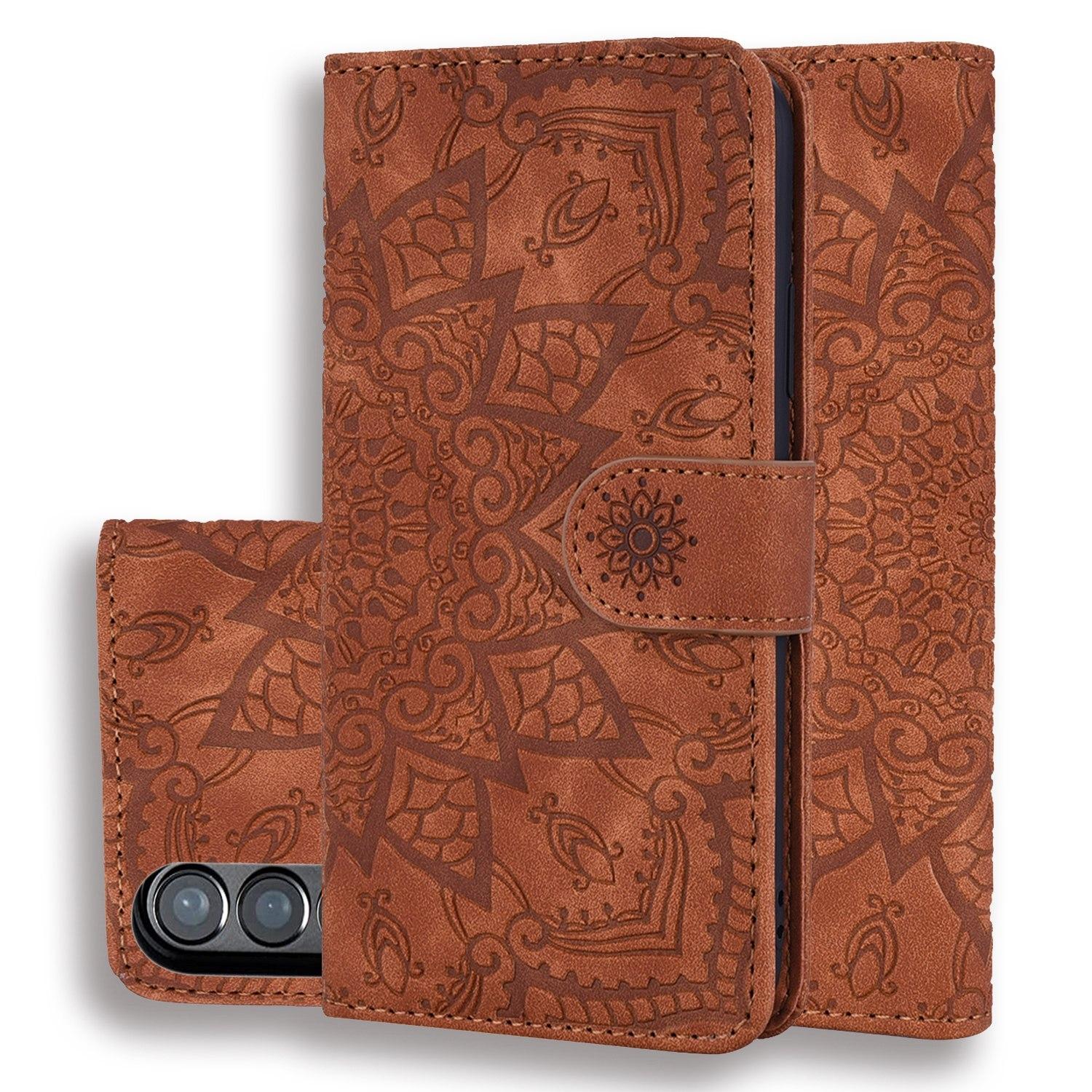 V562-A200457500ADE-202505291236-00 For Samsung Galaxy Z Fold4 5G Dual Fold Mandala Leather Case - Embossed Design - Brown - Image 1
