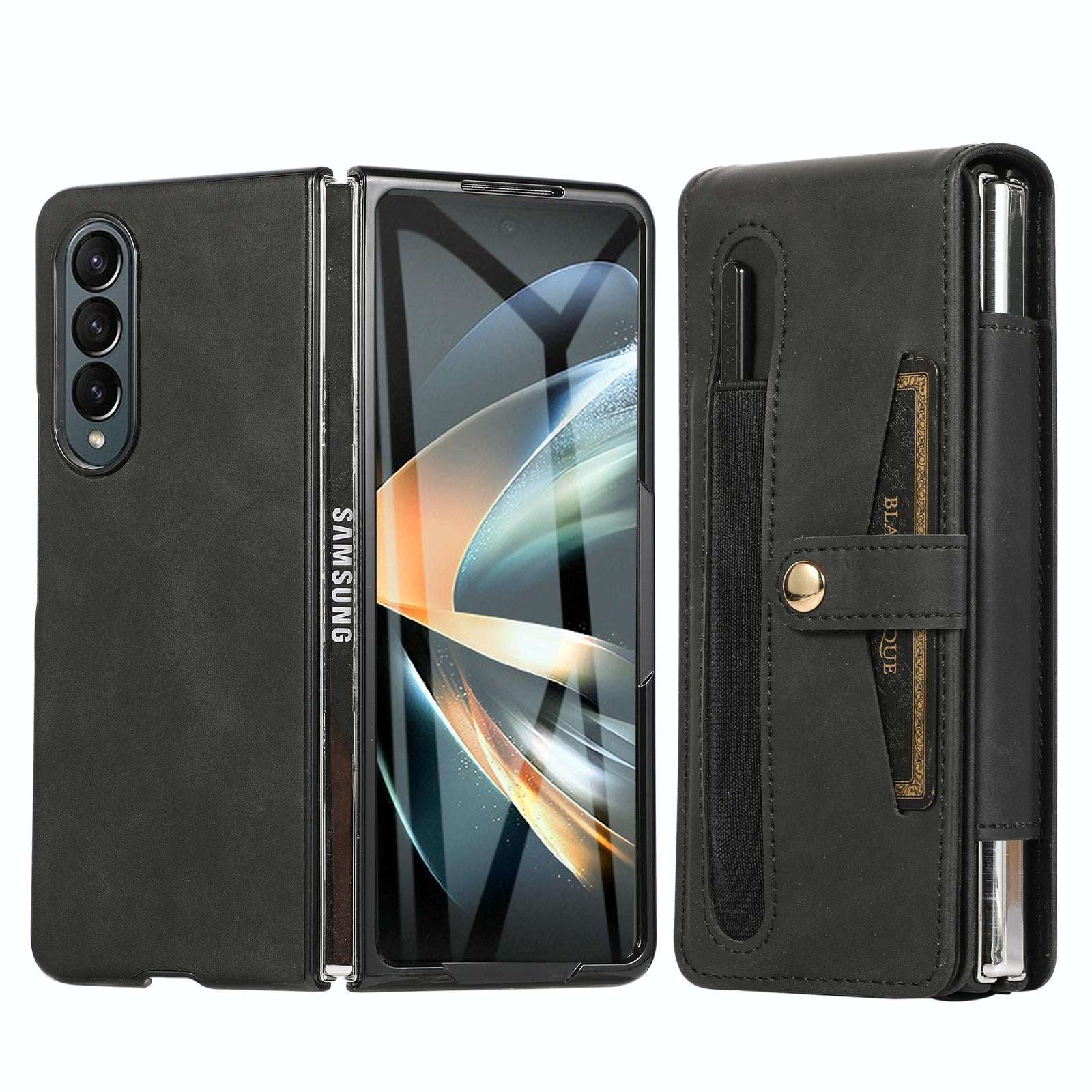 V562-A202296500ADE-202503211316-00 For Samsung Galaxy Z Fold4 5G Leather Folding Phone Case - Black - Image 1
