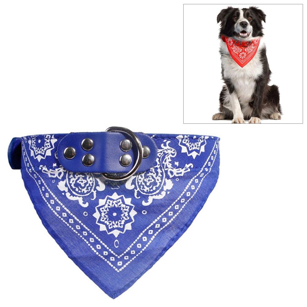 V562-A202570260DBT-202503201716-00 Adjustable Dog Bandana Leather Printed Soft Scarf Collar Neckerchief For Puppy Pet - Size M - Blue - Image 1