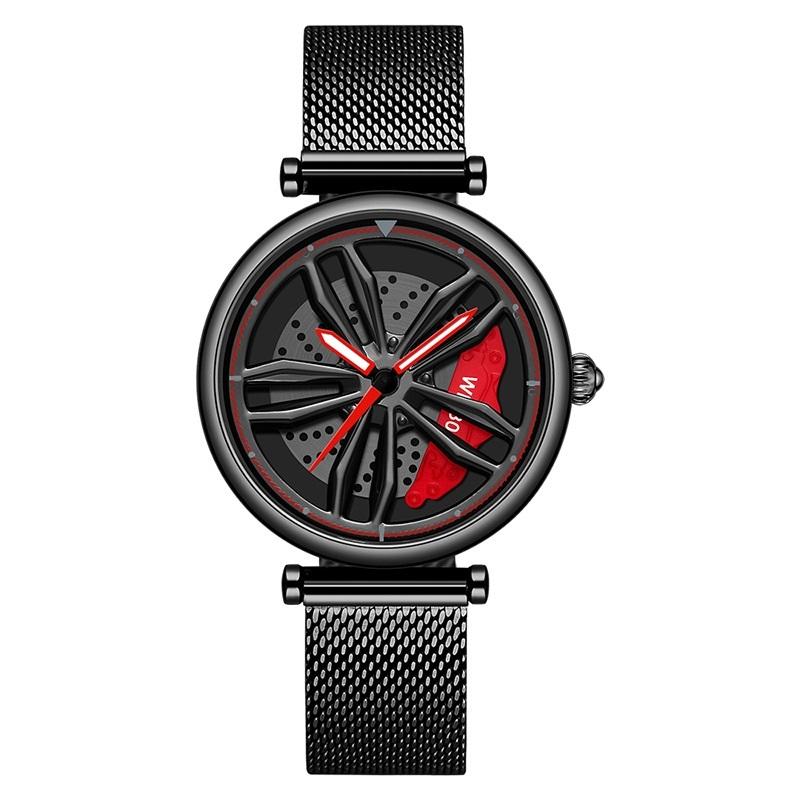V562-A308432200ADE-202504171912-00 Women Quartz Watch with 3d Hollow out Wheel Design - Black Red - Image 1