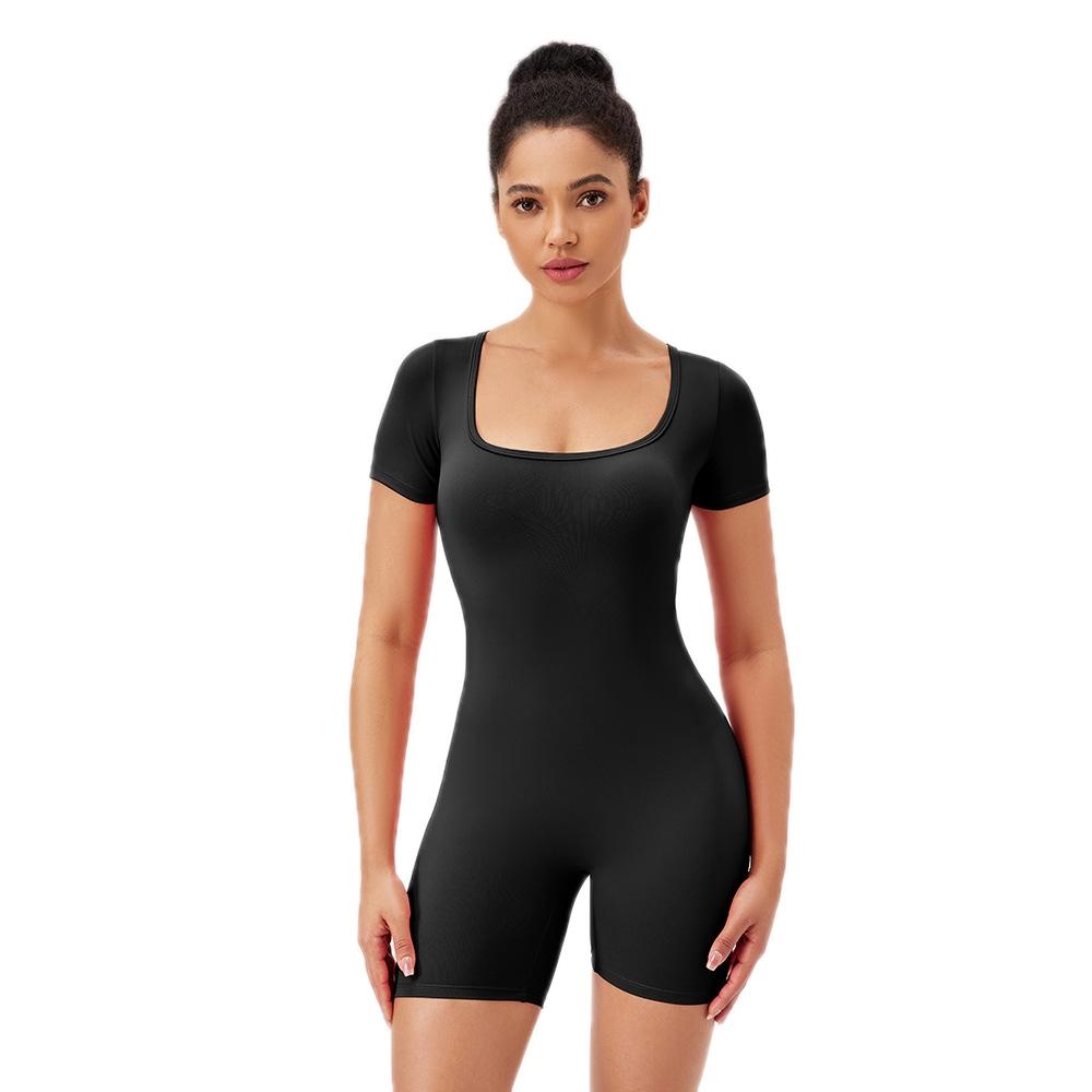 V562-A5081705060DBT-202503262016-00 Quick Drying Women Square Neck Yoga Jumpsuit - Black - Xxl - Image 1