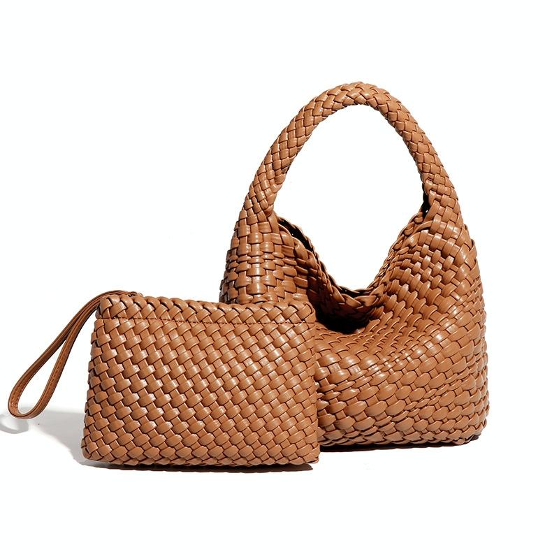 V562-B1001763060DBT-202502271835-00 Apricot Hand Woven 2-in-1 Shoulder Bag - Brown - Image 1