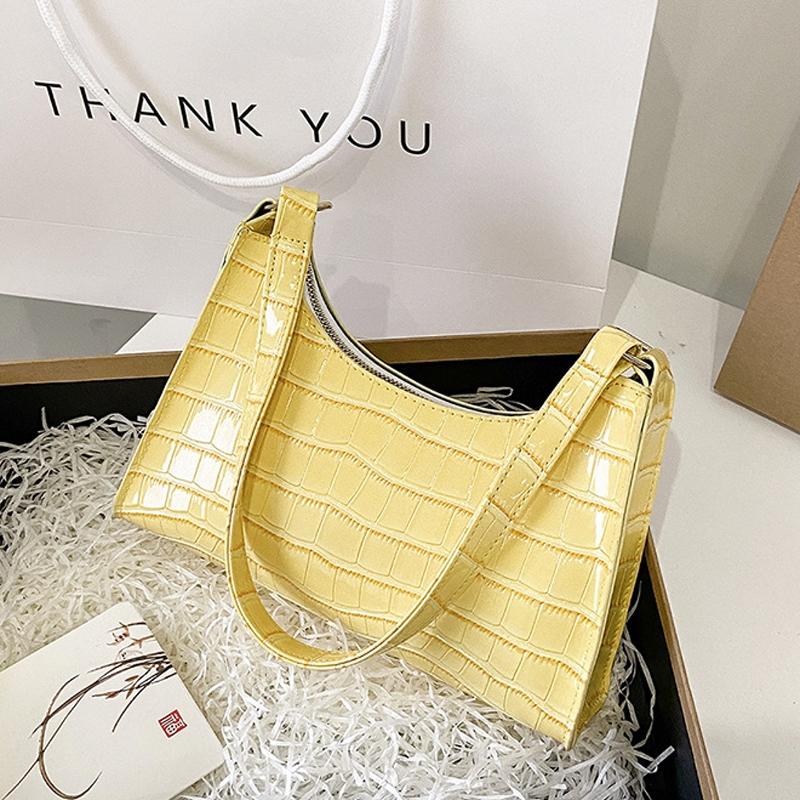 V562-B1024043060DBT-202502271805-00 Small Square Stone Pattern Shoulder Bag for Women - Yellow - Image 1