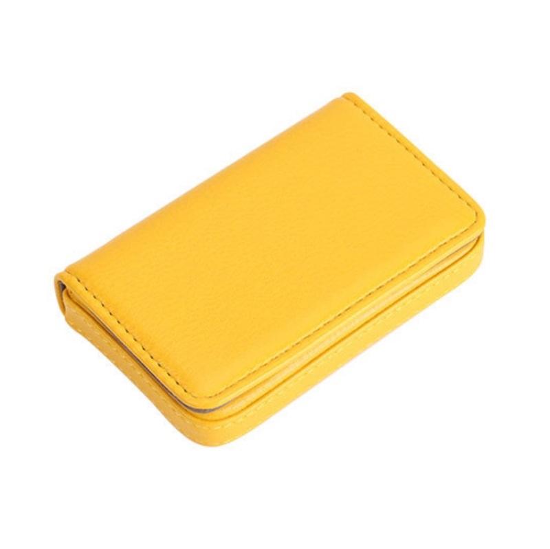 V562-B1047912750DBT-202503280241-00 Stainless Steel Magnetic Business Card Holder Pu Leather Case - Yellow - Image 1