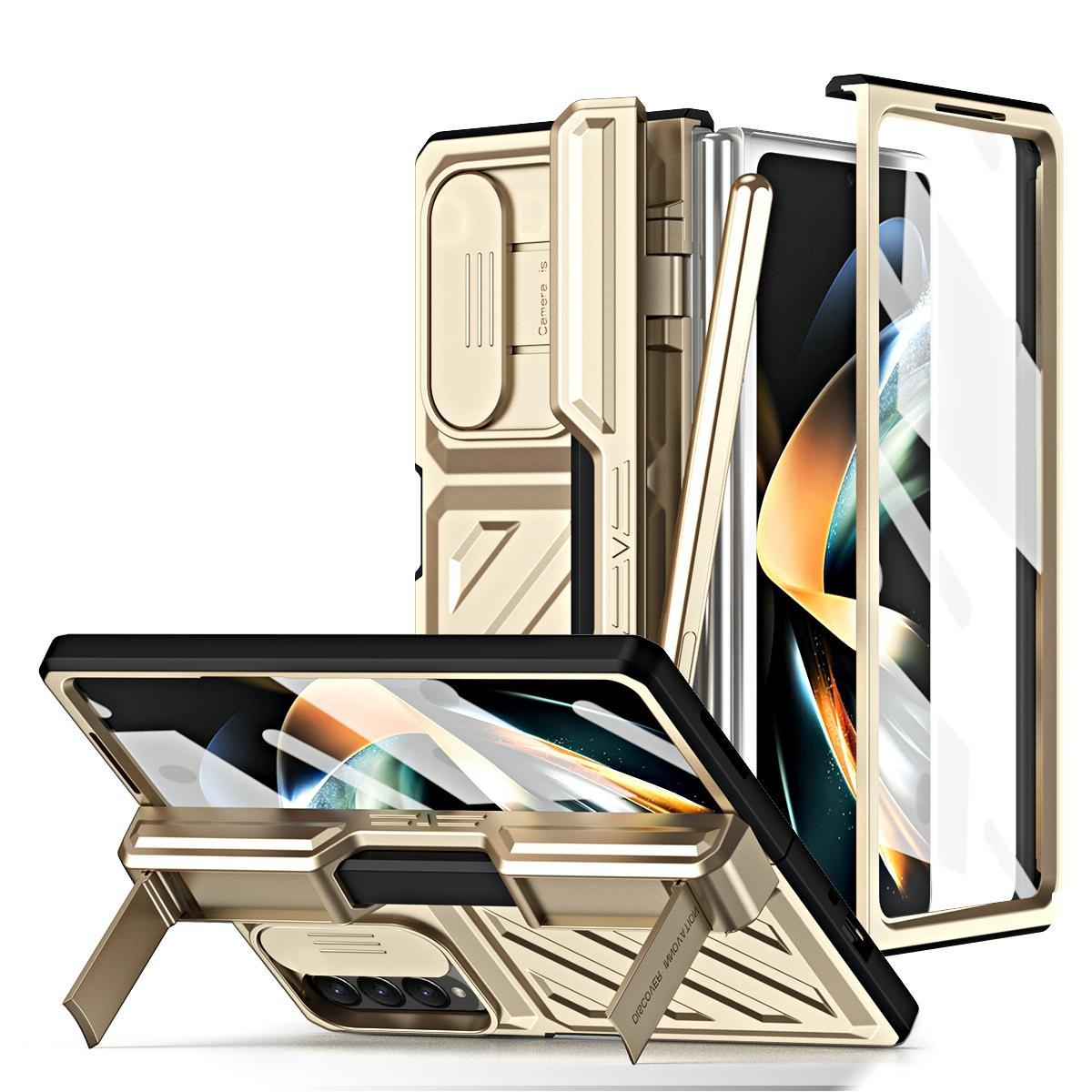 V562-B104940500ADE-202505291333-00 For Samsung Galaxy Z Fold4 5G Shockproof Tpu Pc Case With Pen - Gold - Image 1