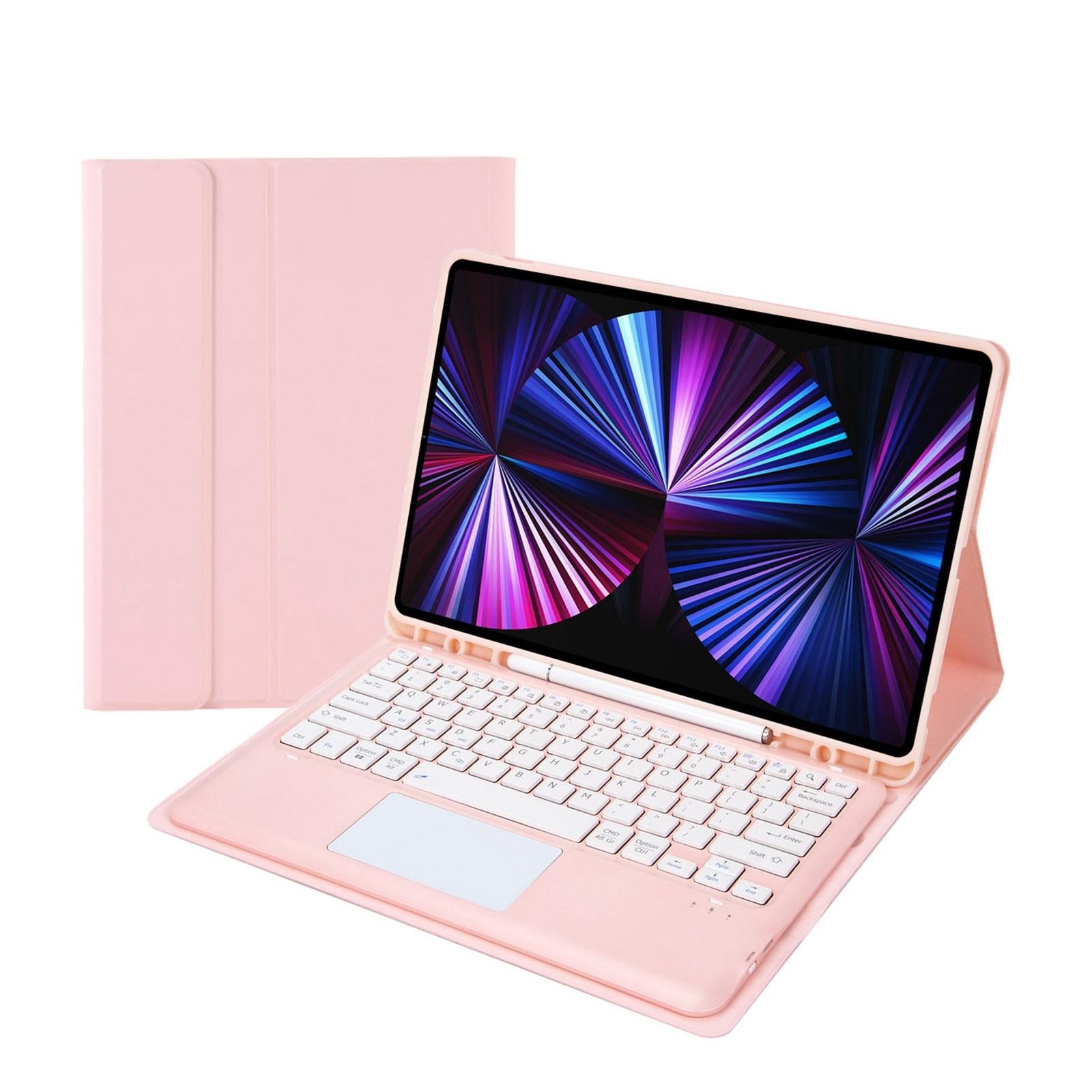 V562-B105499200ADE-202504291933-00 Detachable Bluetooth Keyboard Leather Case For Ipad Pro 12.9 2021 / 2020 / 2018 With Touch Pad - Pink - Image 1