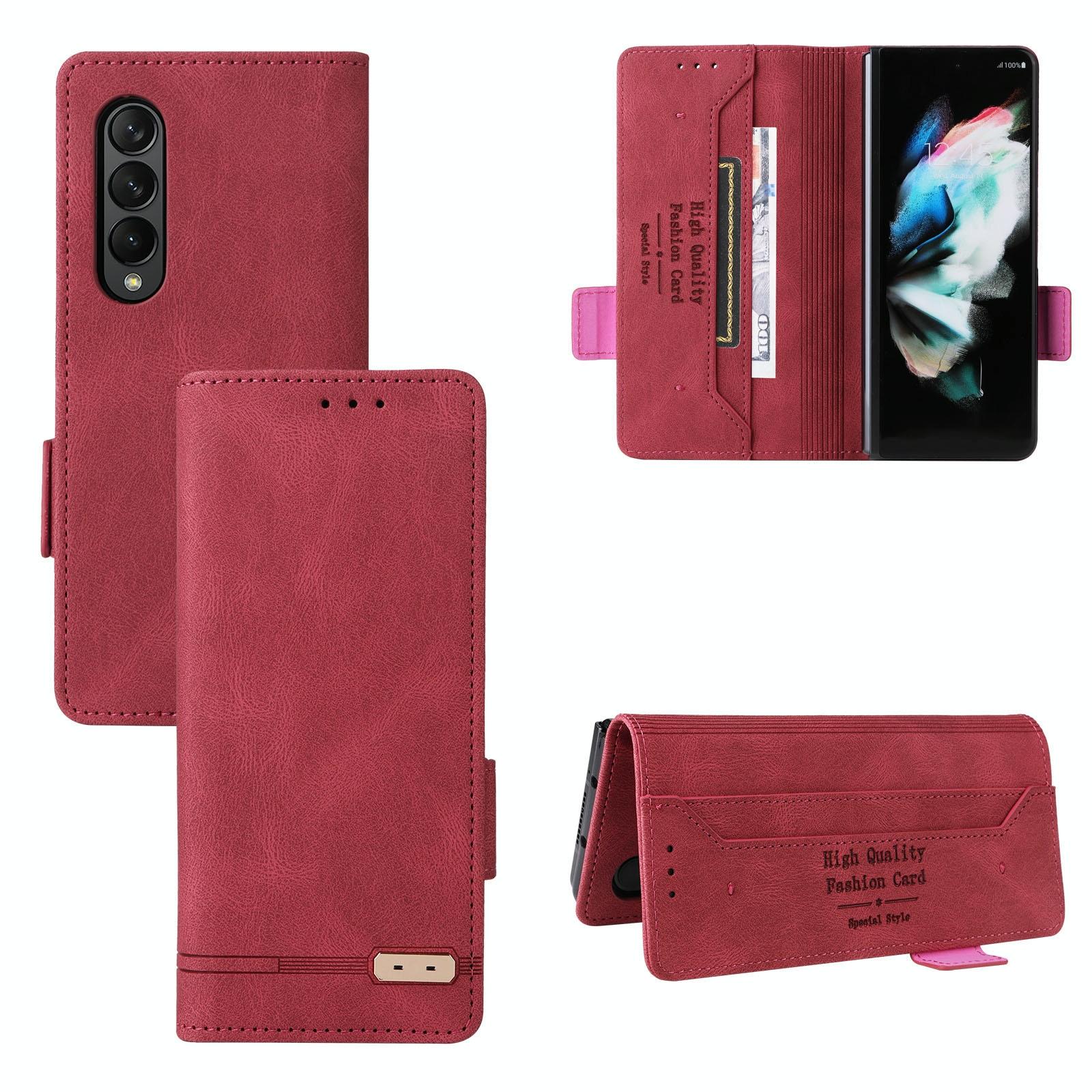 V562-B106795300ADE-202505291222-00 For Samsung Galaxy Z Fold4 5G Leather Flip Case With Magnetic Clasp - Red - Image 1