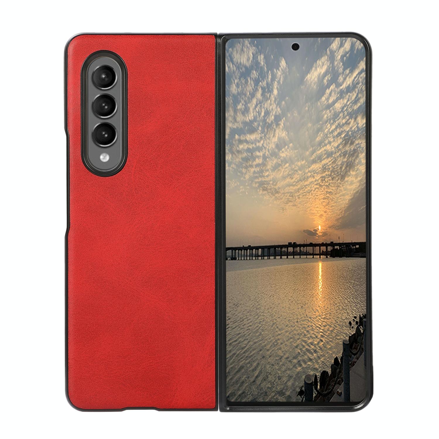 V562-B107370300ADE-202505291326-00 For Samsung Galaxy Z Fold4 5G Dual Tone Calf Texture Shockproof Case - Red - Image 1