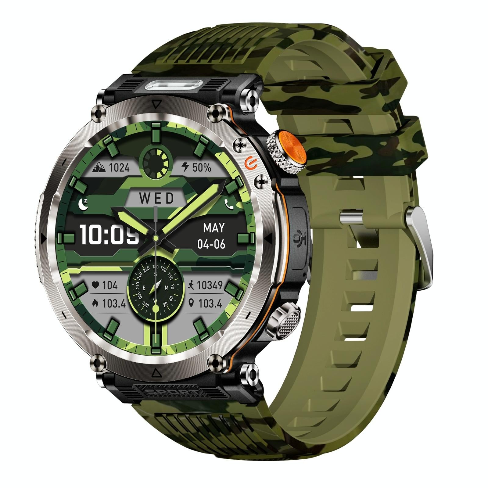 V562-B108073700ADE-202504252036-00 Waterproof Smart Watch With Flashlight Banknote Detector And Compass - Camo - Army Green - Image 1