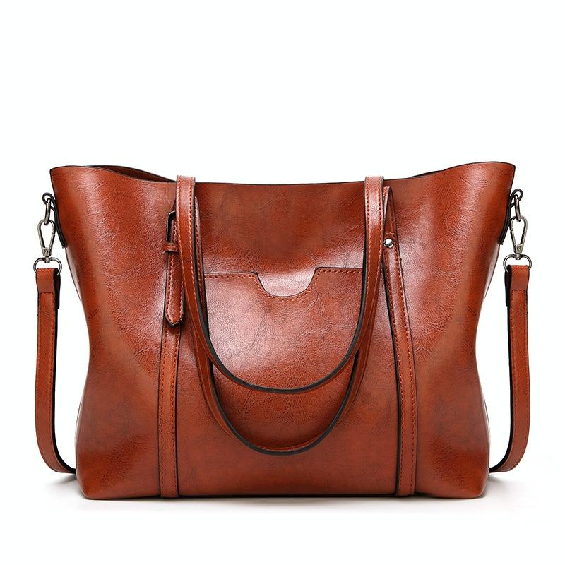 V562-B1087371060DBT-202503041341-00 Stylish All-match Leather Handbag - Wax Finish - Khaki - Image 1