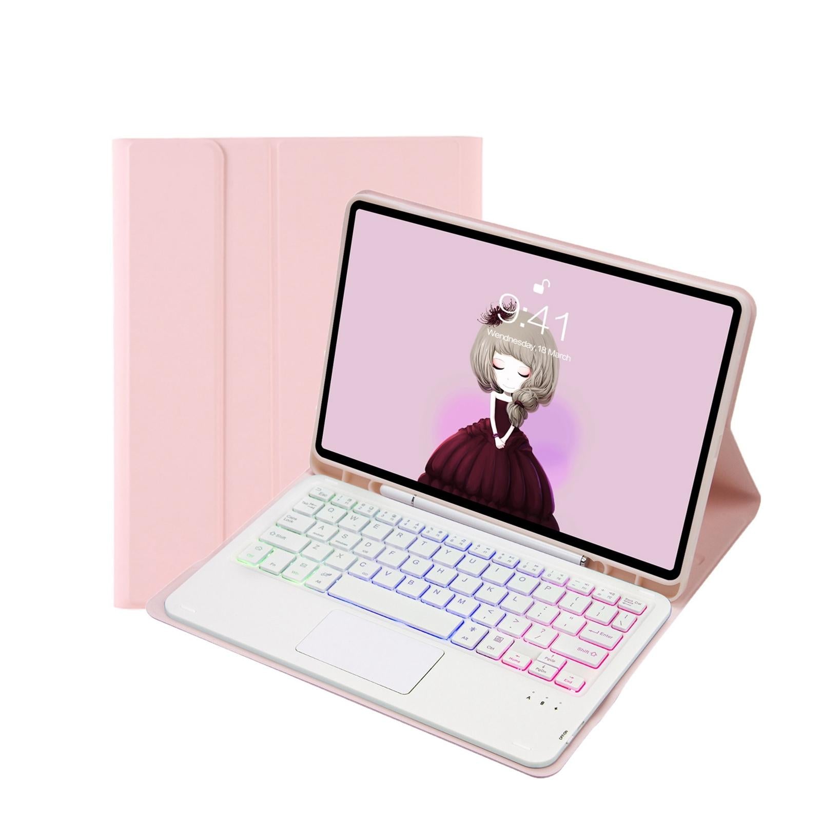 V562-B200610300ADE-202504291846-00 Bluetooth Keyboard Leather Tablet Case For Ipad 10.2 / 10.5 / Air 2019 With Touch Pad & Backlight - Pink - Image 1