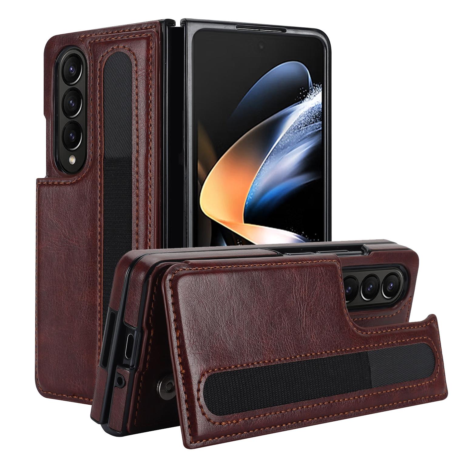 V562-B208741500ADE-202505221921-00 For Samsung Galaxy Z Fold4 5G Double Buckle Phone Case With Pen Slots - Brown - Image 1