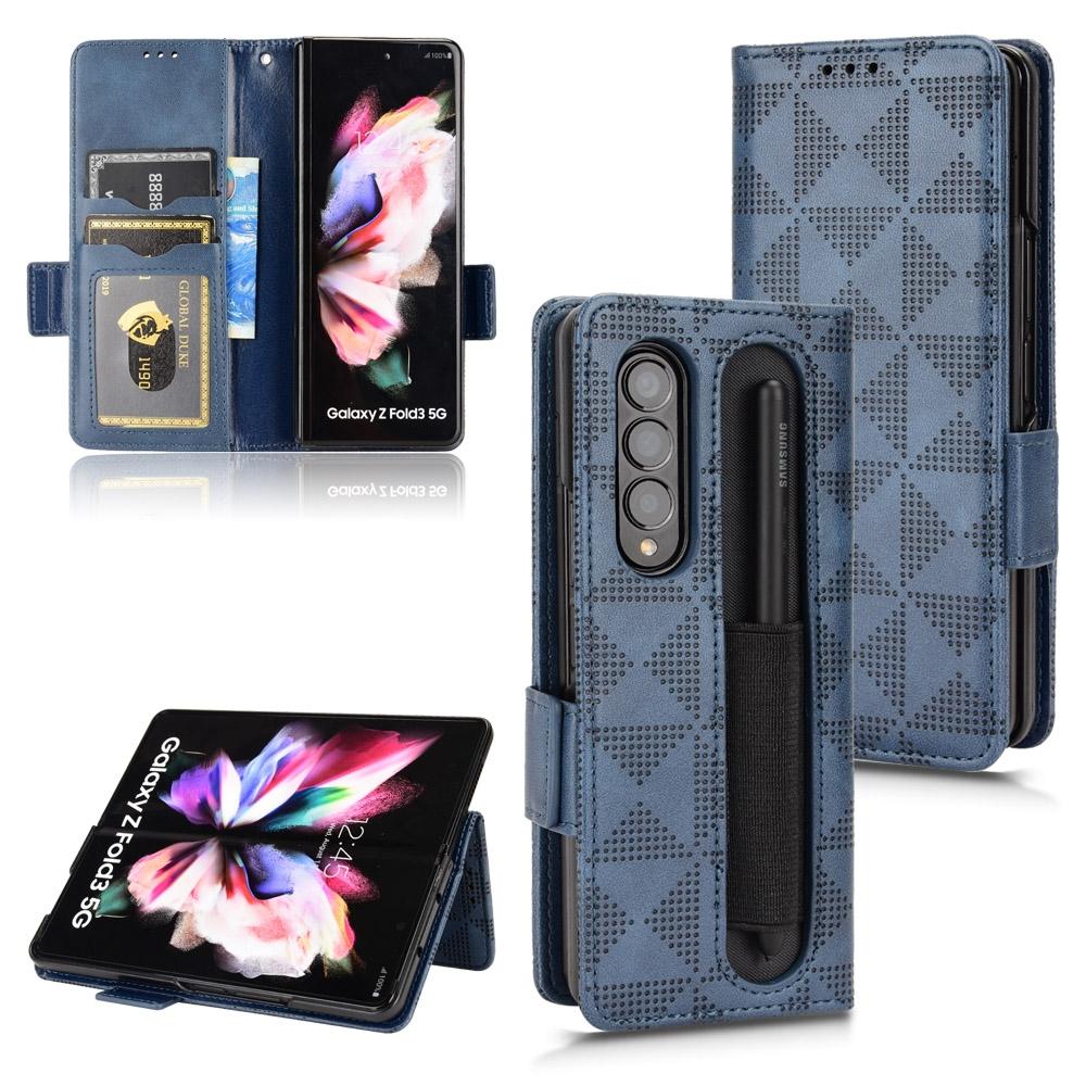 V562-B302583400ADE-202503211310-00 For Samsung Galaxy Z Fold4 5G Symmetrical Leather Triangle Phone Case - Blue - Image 1