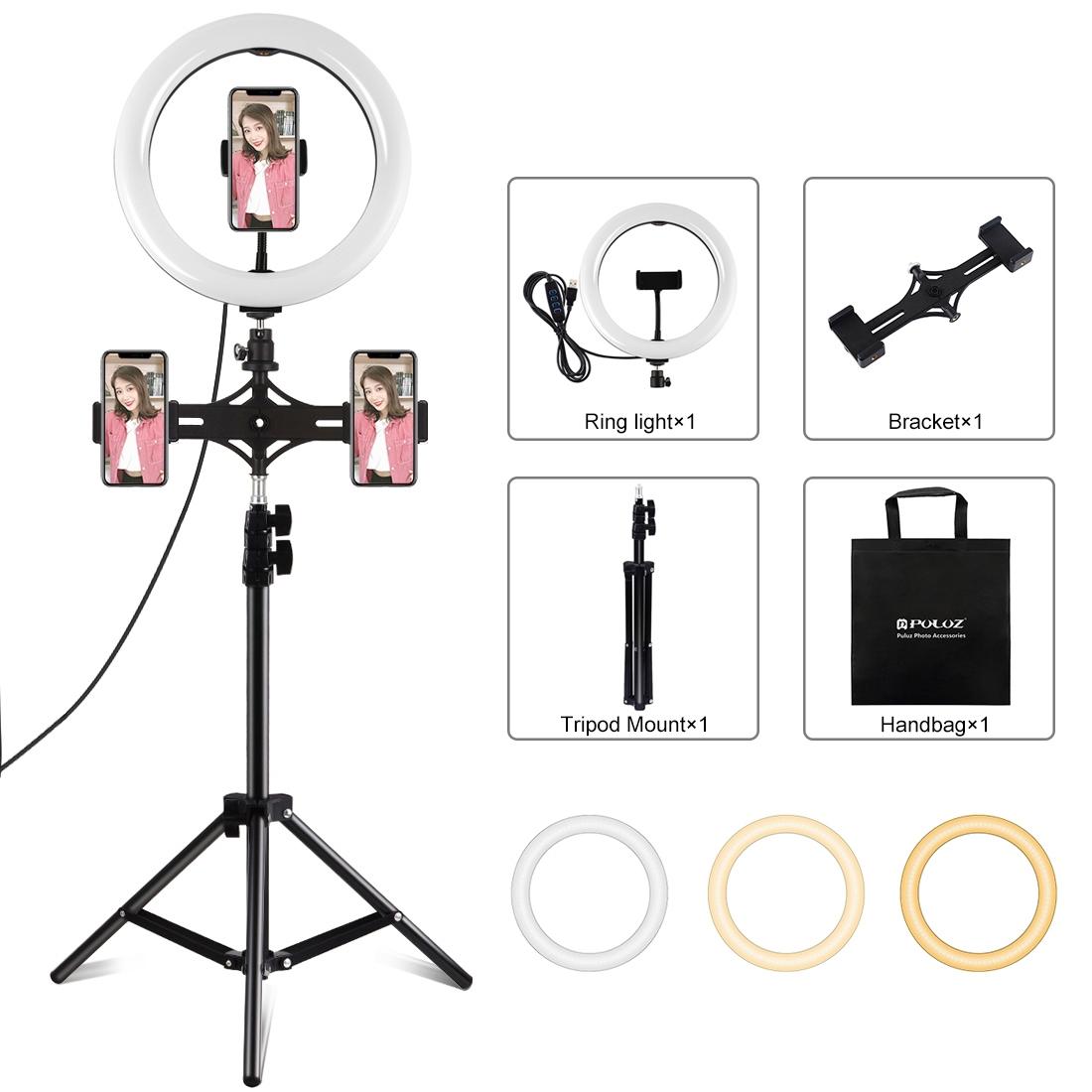 V562-B3503TKP-202502212045-00 Horizontal Dual Phone Brackets with Tripod Mount & Led Ring Light Kit for Vlogging and Live Broadcasts - Image 1