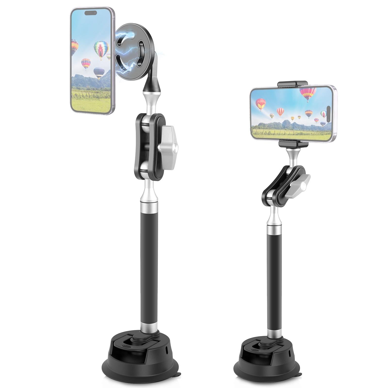 V562-B372UP-202502212050-00 Magnetic Car Mount with Suction Cup Arm and Phone Clamp - Image 1
