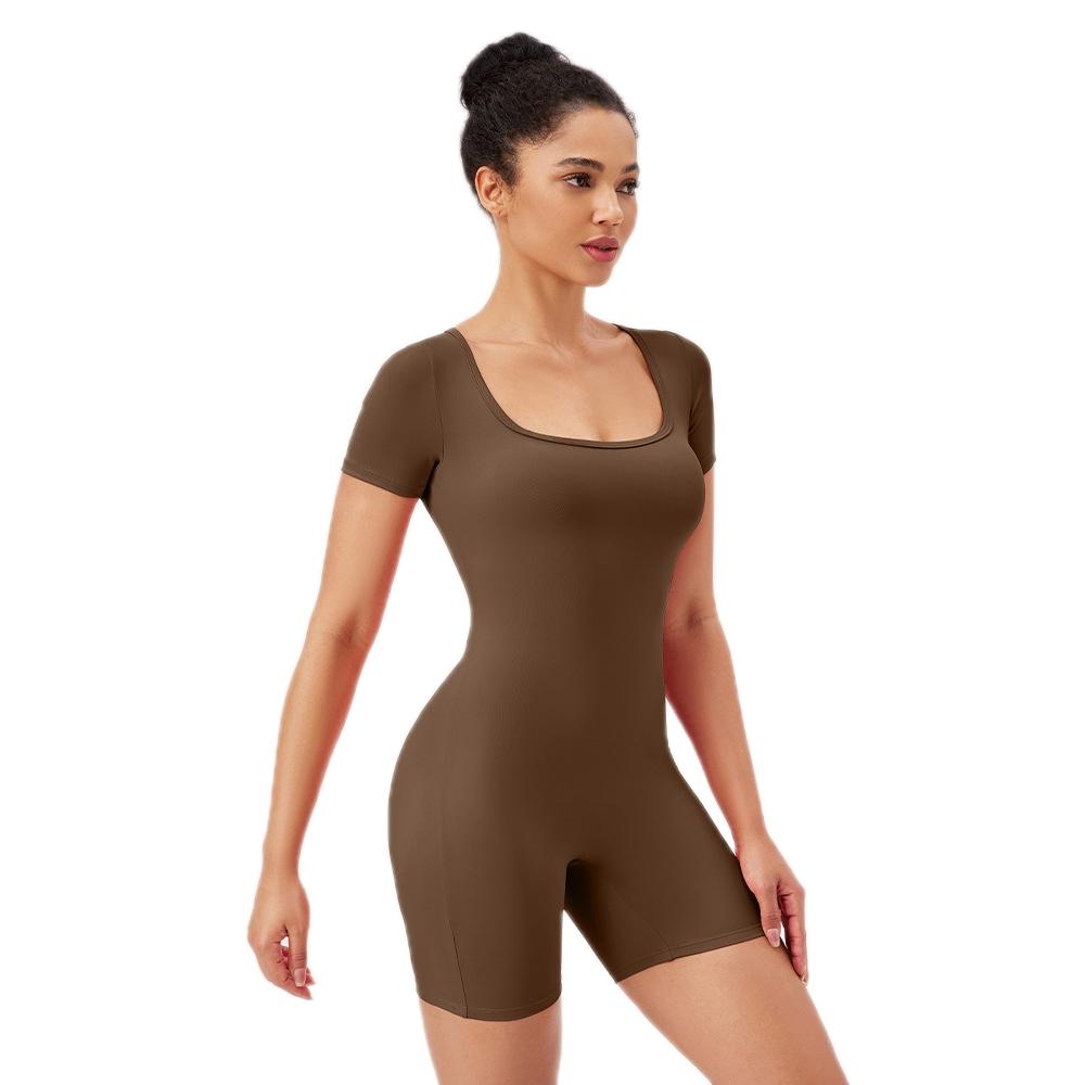 V562-B4081705060DBT-202503262016-00 Quick Drying Women Square Neck Yoga Jumpsuit - Dark Brown - Xl - Image 1