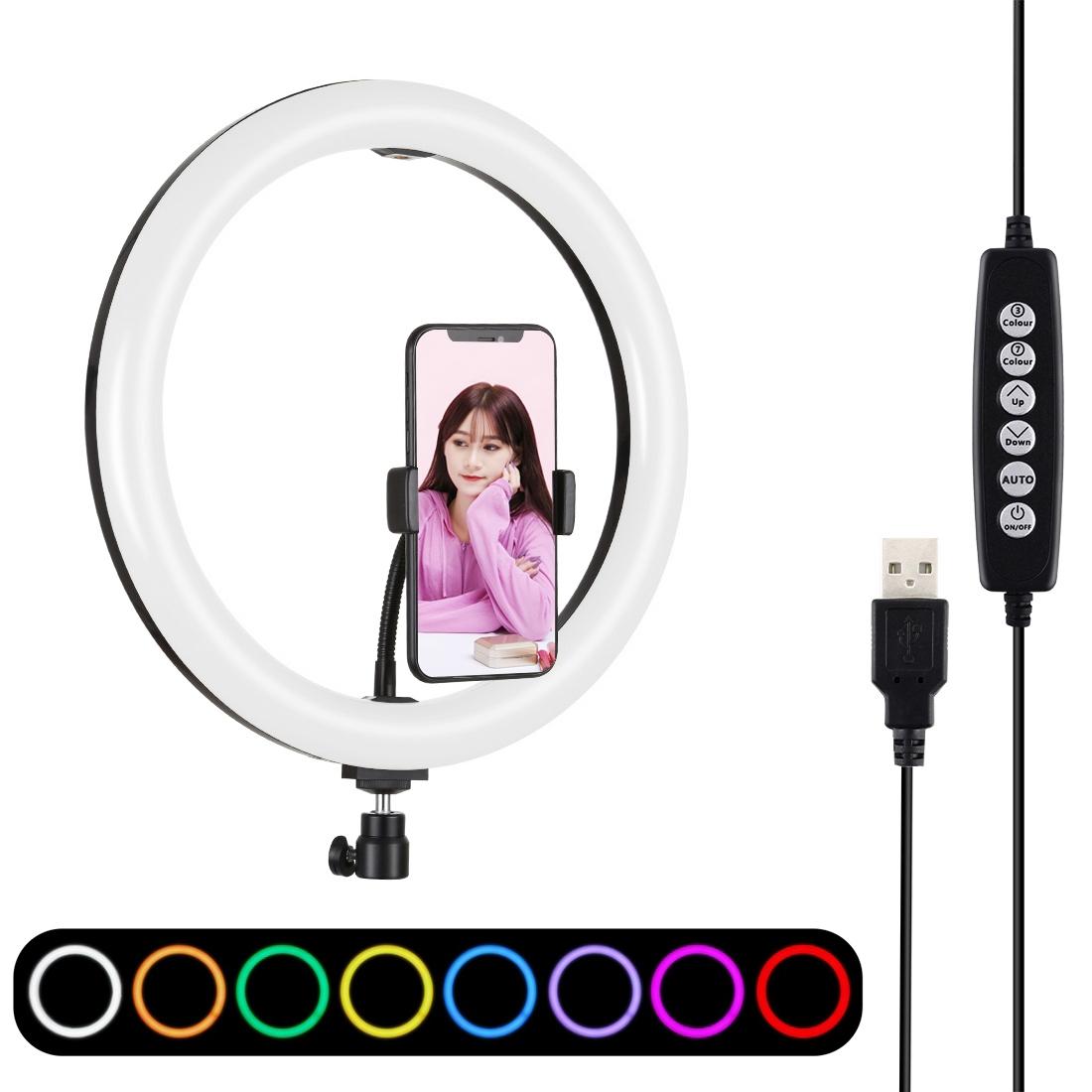 V562-B425UP-202503062045-00 30cm Curved Surface Led Ring Light with Tripod and Phone Clamp - 10 Modes 8 Colours Usb Powered - Image 1
