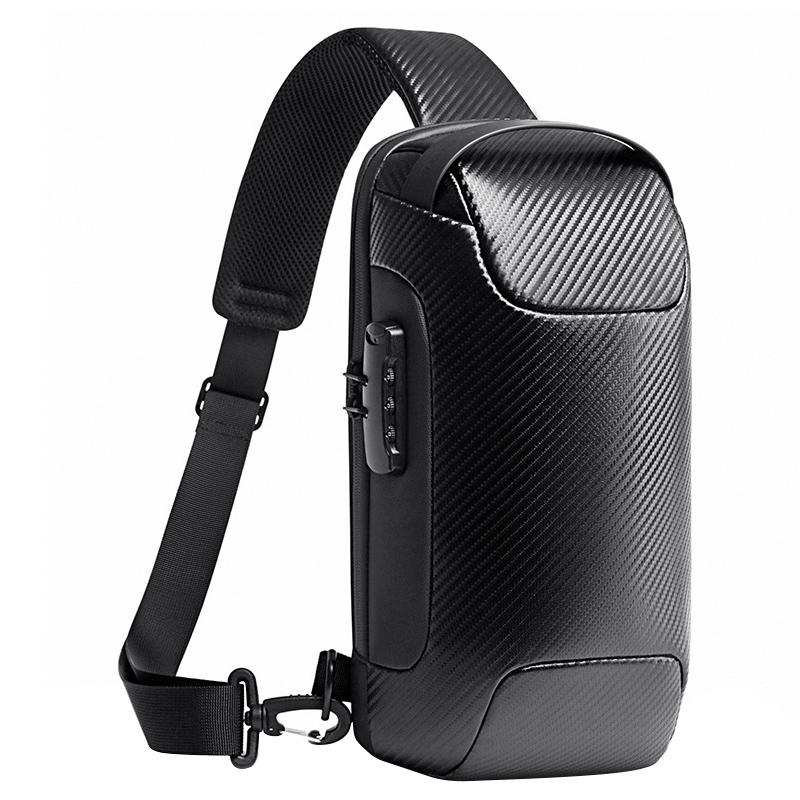 V562-B4372GO-202503032020-00 Carbon Fiber Anti Theft Waterproof Crossbody Chest Bag For Men & Women 34 X 18 X 10Cm - Black - Image 1