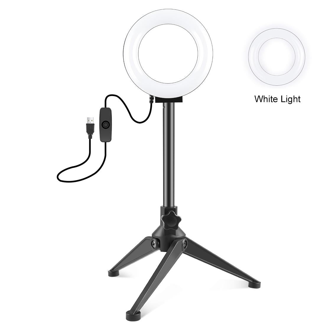 V562-B4803TKP-202503052026-00 12cm Ring Light & Desktop Tripod Selfie Stick Mount with Usb Led Ring Selfie Beauty Vlogging Photography Video Lights Kit in Black - Image 1