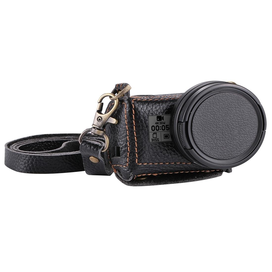 V562-B503UP-202505211916-00 Genuine Leather Housing Case for Gopro Hero7 / 6 / 5 with Neck Strap and 52mm Uv Lens - Image 1
