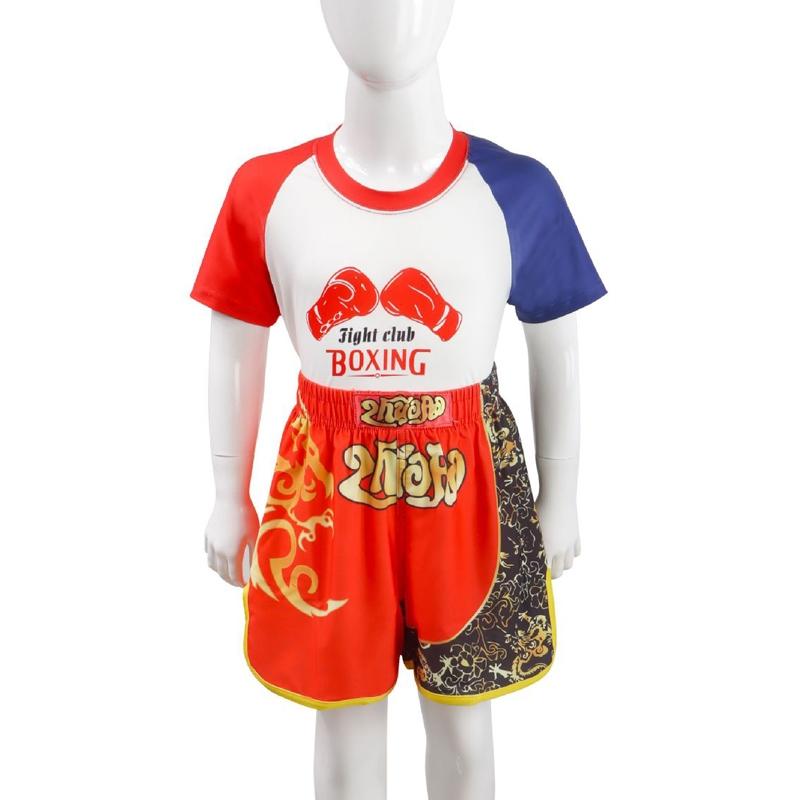 V562-B7023134060DBT-226137-00 Kids Boxing Set - Sparring Shorts And Tights - Bright Green - Hot Printing Red Gold Dragon - L - Image 1
