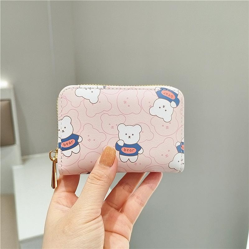 V562-C1030473060DBT-202503280223-00 Cute Bear Print Multi Slot Card Holder Anti Degaussing Design - Pink - Image 1