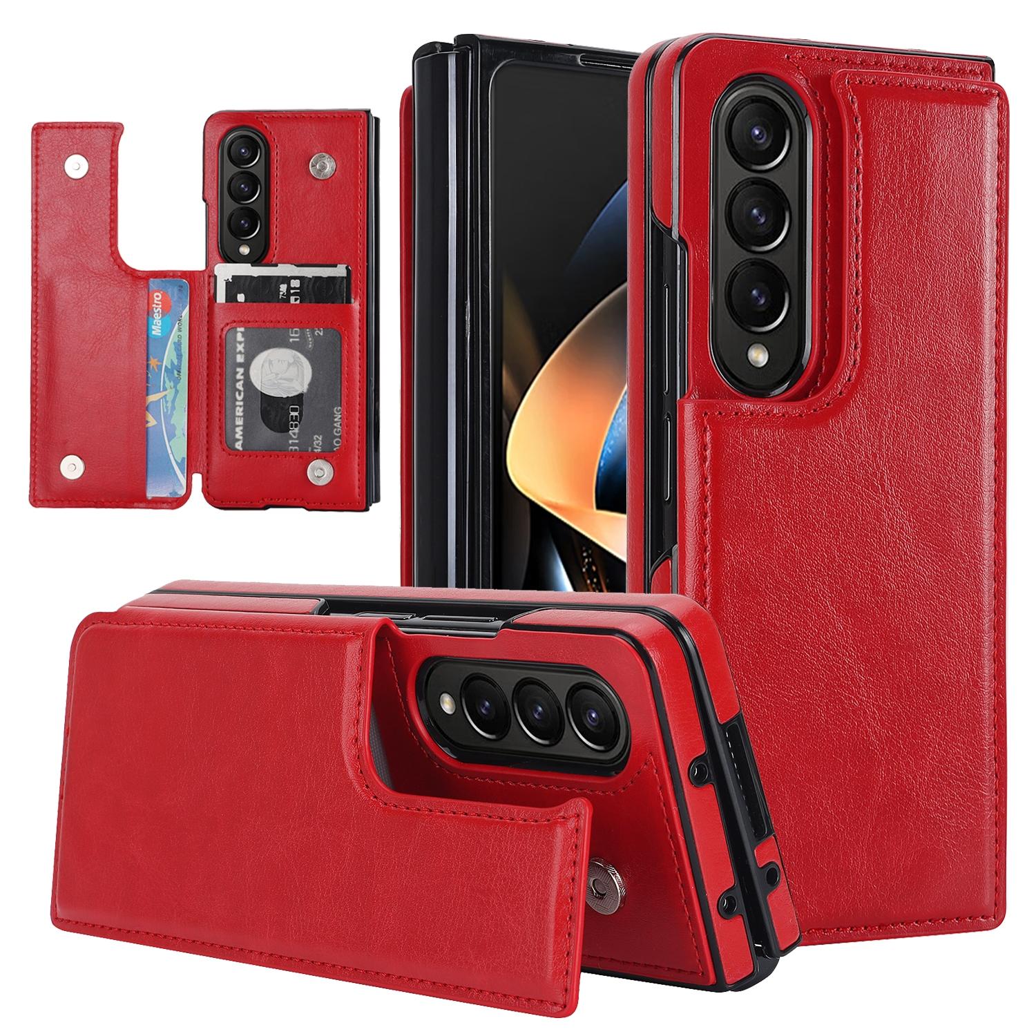 V562-C103307500ADE-202503211420-00 For Samsung Galaxy z Fold4 5G Foldable Phone Case with Double Buckle Card Slot - Red - Image 1