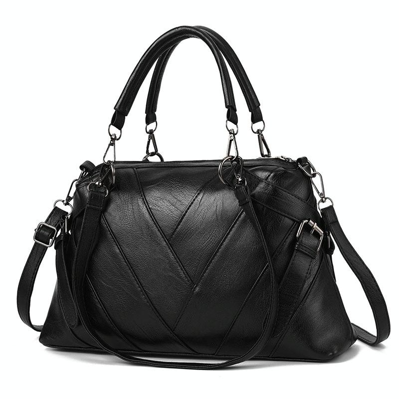 V562-C1065232060DBT-202503041345-00 Soft Leather Geometric Handbag - Colourblock - Black - Image 1