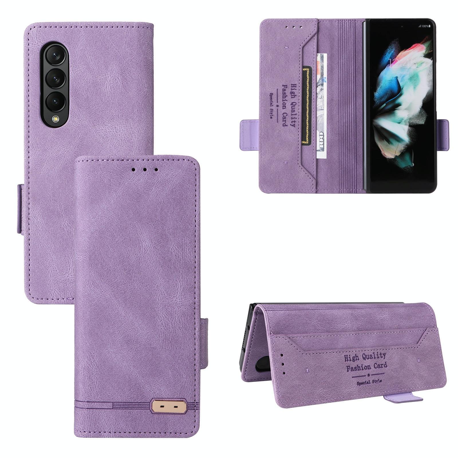 V562-C106795300ADE-202505291225-00 For Samsung Galaxy Z Fold4 5G Leather Flip Case With Magnetic Clasp - Purple - Image 1