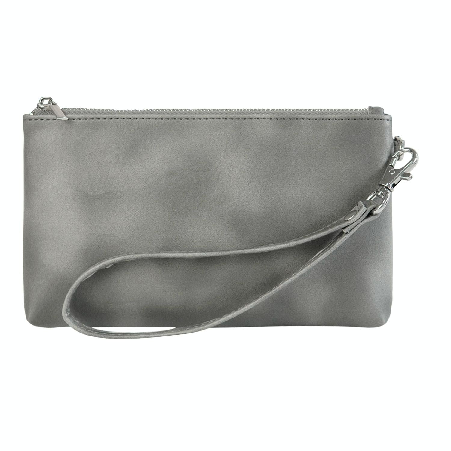 V562-C106987400ADE-202502271830-00 Retro Leather Clutch Bag with Zipper - 6 Inch - Grey - Image 1