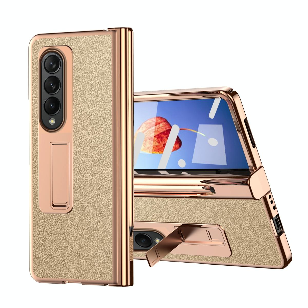 V562-C108703300ADE-202503211430-00 For Samsung Galaxy Z Fold4 5G Premium Litchi Leather Hinged Phone Case - With Pen - Gold - Image 1