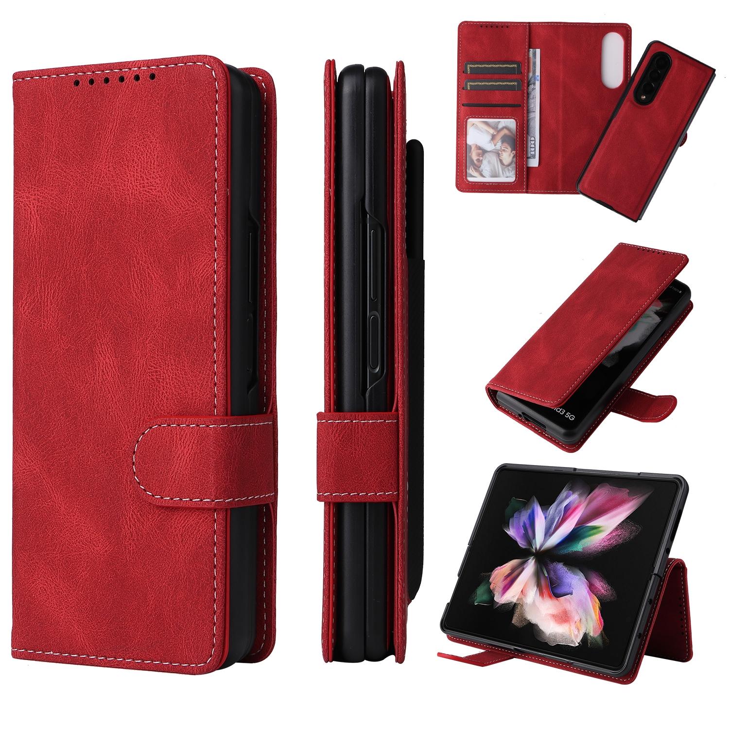 V562-C109206300ADE-202503211352-00 For Samsung Galaxy Z Fold4 5G Foldable Leather Case - Detachable - Red - Image 1