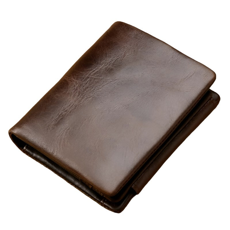 V562-C1810BCC-226408-00 Multi-functional Oil Wax Leather Rfid Wallet - Coffee - Image 1