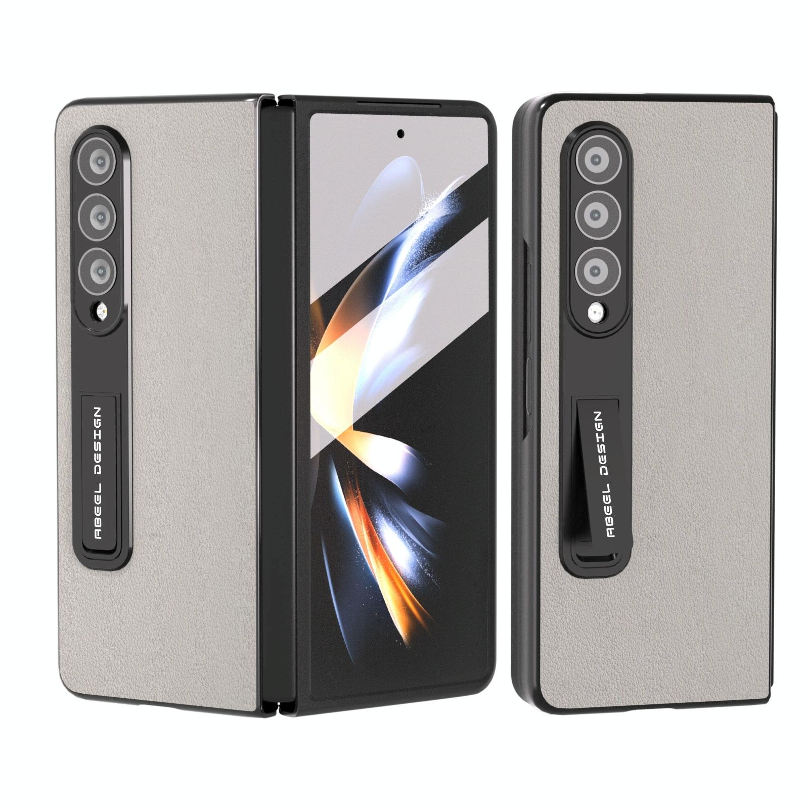 V562-C200986400ADE-202503211316-00 For Samsung Galaxy Z Fold4 5G Leather Phone Case With Holder - Wave Design - Grey - Image 1