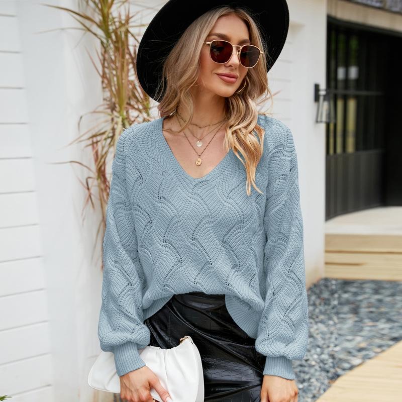V562-C2098023060DBT-202505261945-00 V-Neck Sweater Women Autumn And Winter Loose Knitted Bottoming Shirt - Blue - M - Image 1