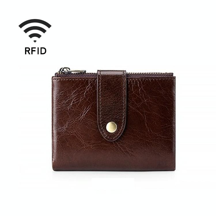 V562-C2810BCC-202502241750-00 Leather Rfid Wallet with Dual Zippers - Coffee - Image 1