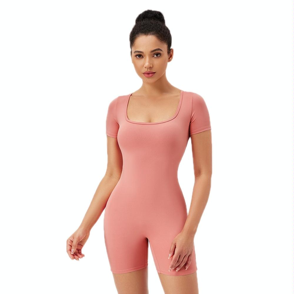 V562-C5081705060DBT-202503262016-00 Quick Drying Women Square Neck Yoga Jumpsuit - Rose Pink - Xxl - Image 1