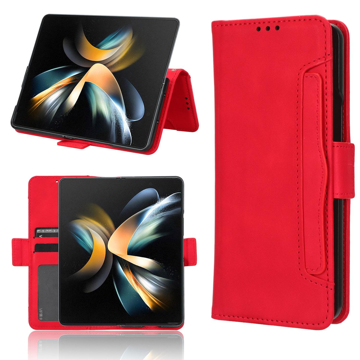V562-C620116300ADE-202502241520-00 For Samsung Galaxy Z Fold4 5G Leather Phone Case With Card Slots And Calf Texture - Red - Image 1
