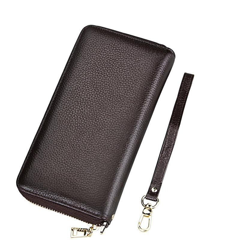 V562-C8701BCC-202503281941-00 Leather Rfid Card Holder Wallet with Hand Strap - Coffee - Image 1