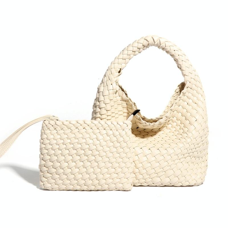 V562-D1001763060DBT-202502271835-00 Apricot Hand Woven 2-in-1 Shoulder Bag - Milkshake White - Image 1