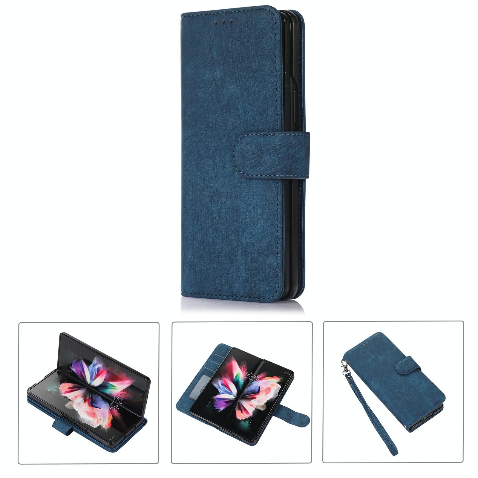 V562-D101913300ADE-202502241610-00 For Samsung Galaxy Z Fold4 5G Leather Phone Case With Pen Slot - Horizontal Flip - Blue - Image 1
