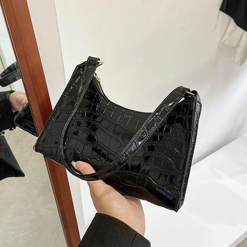 V562-D1024043060DBT-202502271805-00 Small Square Stone Pattern Shoulder Bag for Women - Black - Image 1
