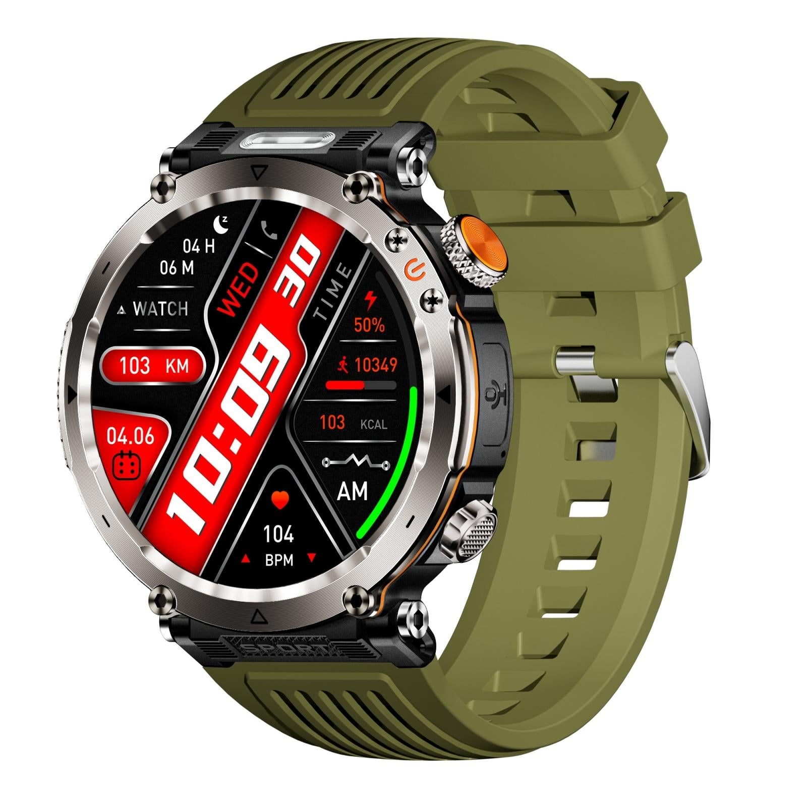 V562-D105073700ADE-202504252035-00 Waterproof Smart Watch With Flashlight And Compass - 1 Inch - Army Green - Image 1