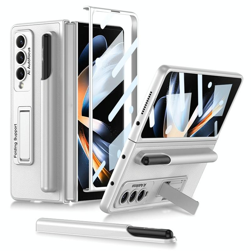 V562-D105458300ADE-202503211306-00 For Samsung Galaxy Z Fold4 5G Leather Case With Holder & Pen Slots - Thin & Shockproof - Silver - Image 1
