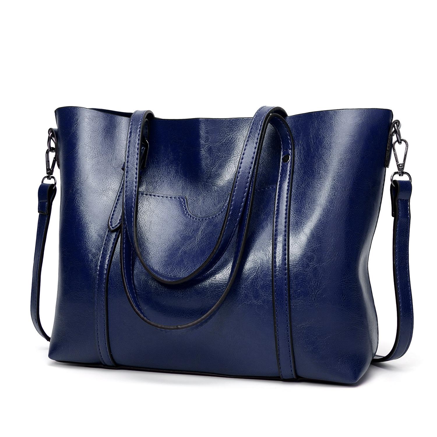 V562-D1087371060DBT-202503041341-00 Stylish All-match Leather Handbag - Wax Finish - Navy Blue - Image 1