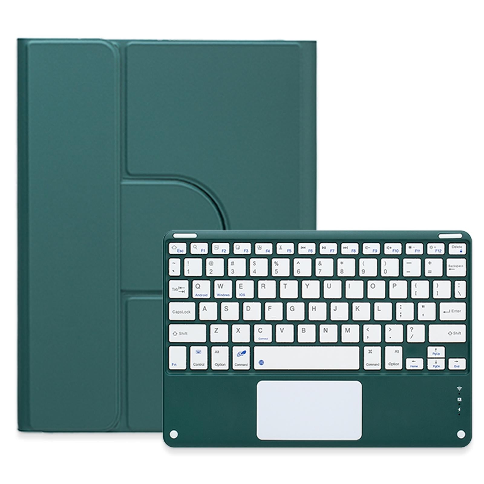 V562-D109430500ADE-202504291945-00 360 Degree Rotatable Bluetooth Keyboard Leather Case With Touchpad - Square Button - Dark Green - For Ipad 10.2 2021 / Air 2019 - Image 1